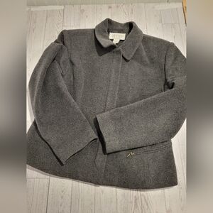 Petite Sophisicate Gray Wool Blend Short Coat Classic Minimalist Jacket 10